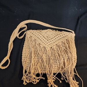 Handcrafted Tan Macrame Fringe Bag